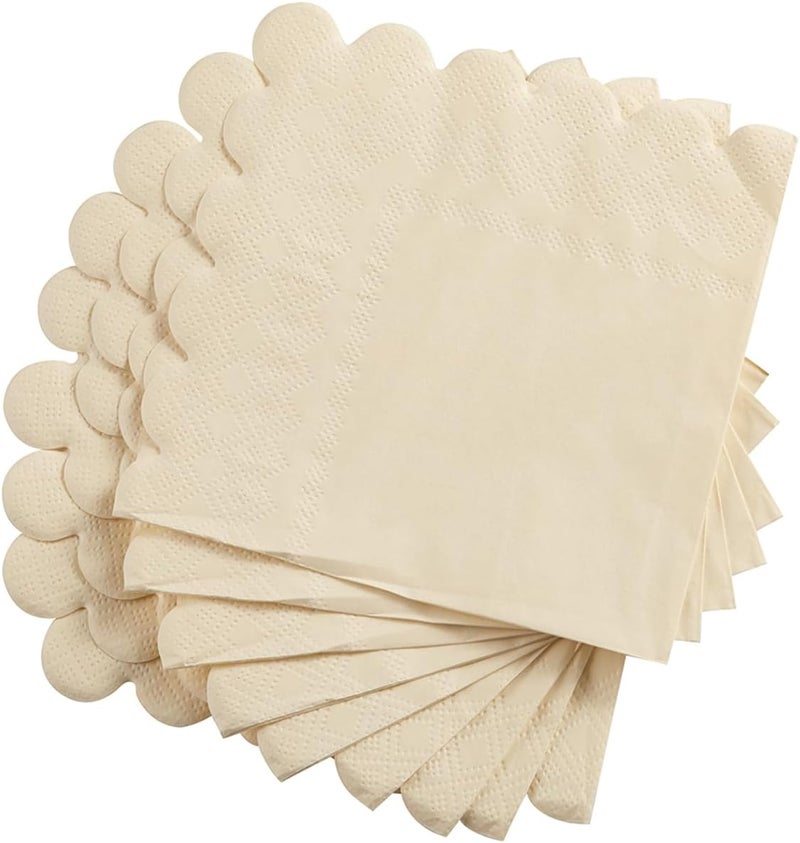 BEFORYOU 100 Pack Cocktail Napkin 2-Ply Scalloped Edged Dessert Napkins Folded 5 x 5 Inches Disposable Napkins for Dinner Wedding Birthday Party Bridal Anniversary Reception Event (Milky-White) - Image 3